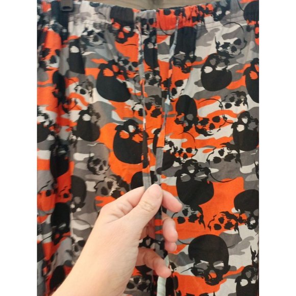 Nwt Men's Skull Print Gray/Orange/Black Drawstring Sleep Pajama Pants 32/34 - Picture 4 of 7